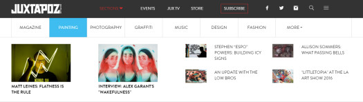 Snapshot of Juxtapoz dropdown menu