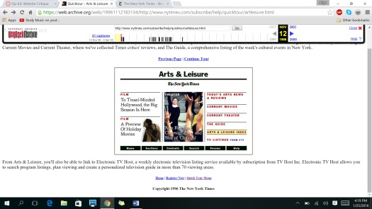 Archive.org screenshot of "Arts & Leisure" section from 12 November 1996